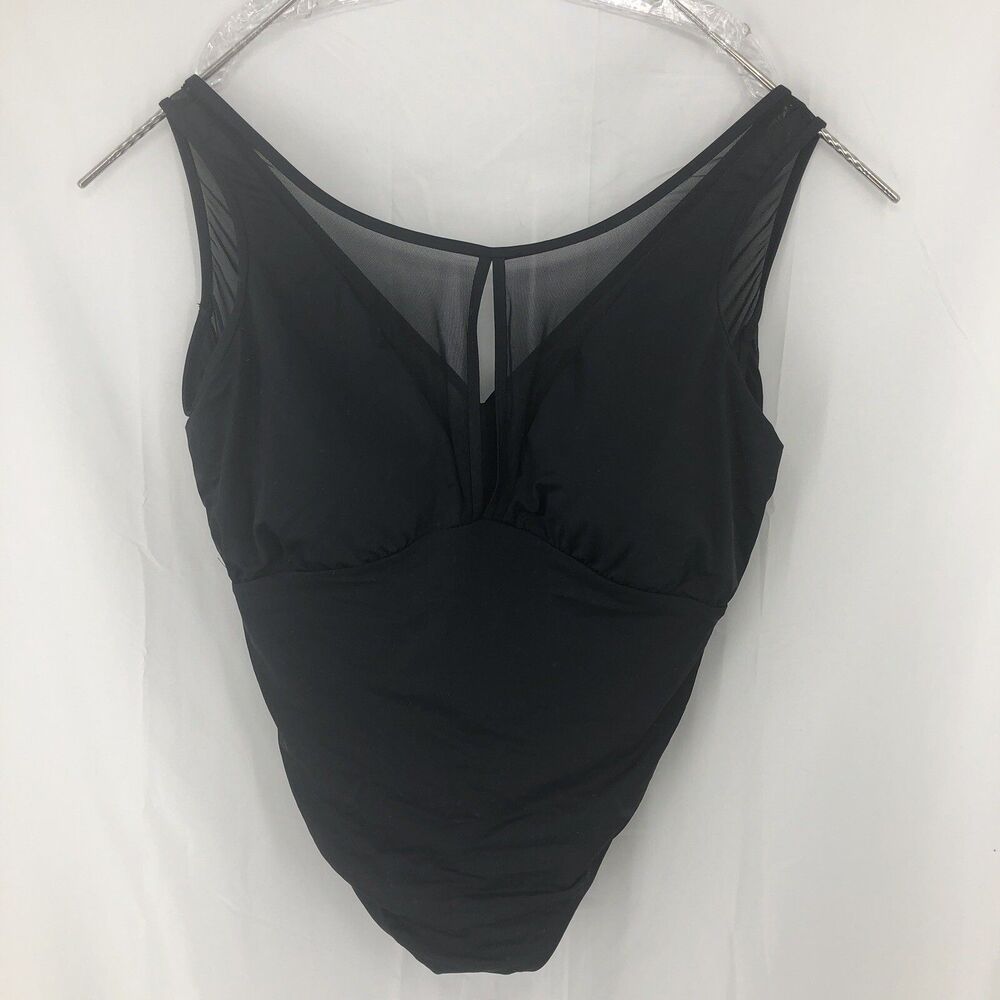 Time and Tru One Piece Padded Swimsuit Black Key Hole Mesh Neck 2X 20W-22W Plus